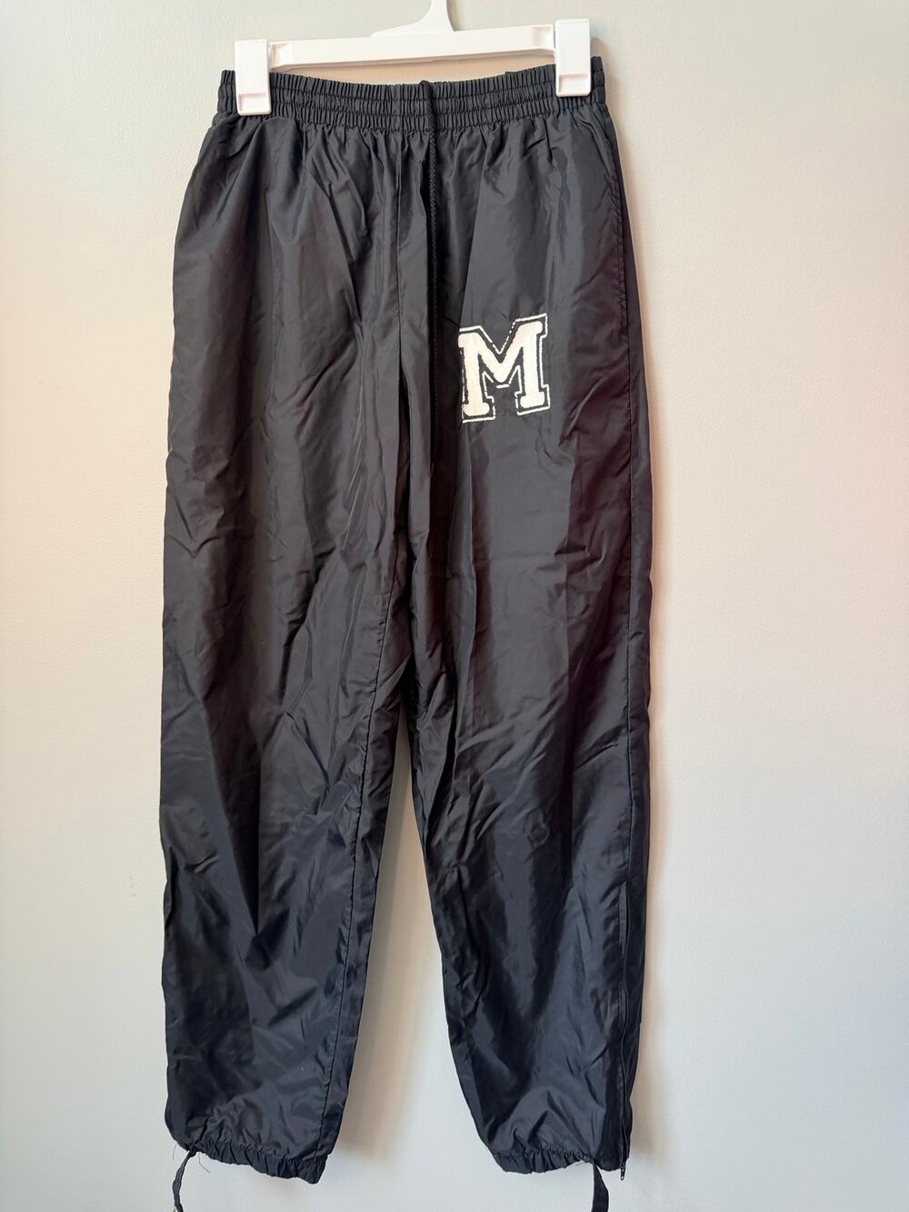 Vintage Tri-Mountain Black Nylon Windbreaker Track Pants Varsity Letter M Size S